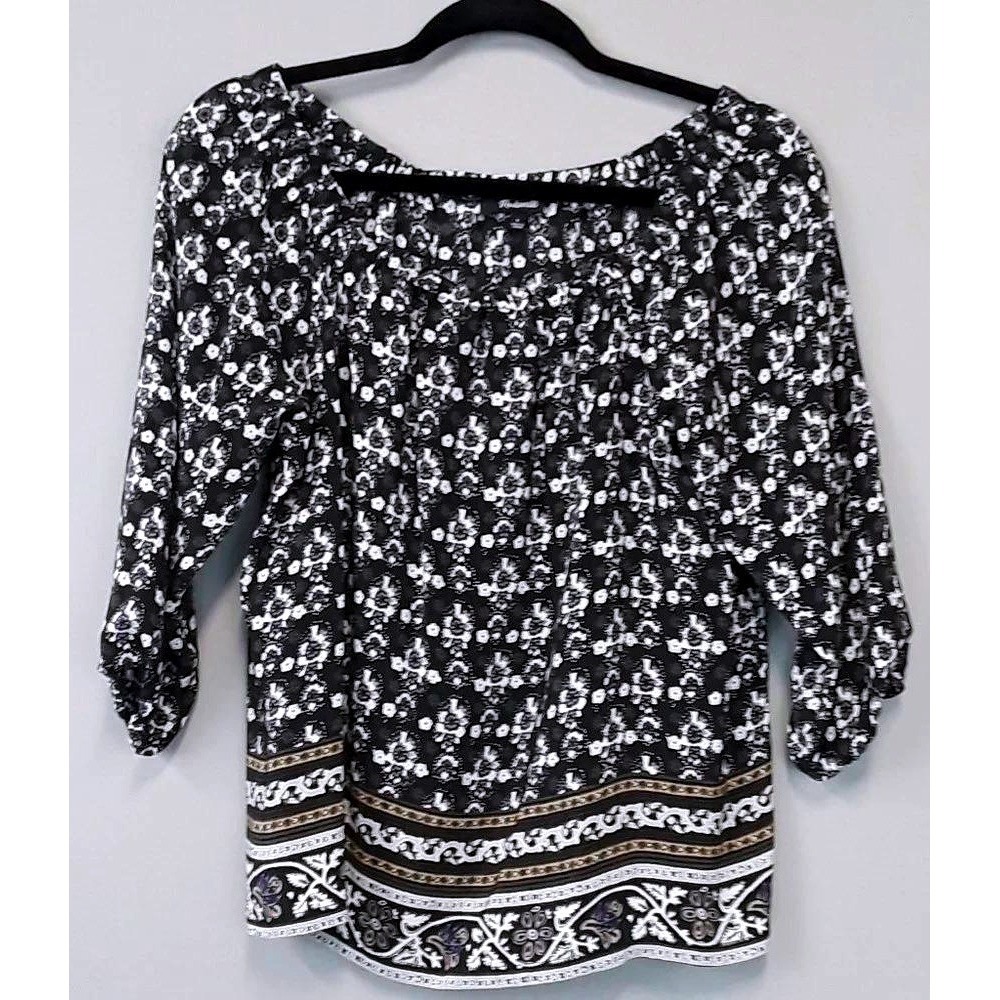 Madewell Silk Floral Blouse Women Small Black Boho Off The Shoulder Casual Top